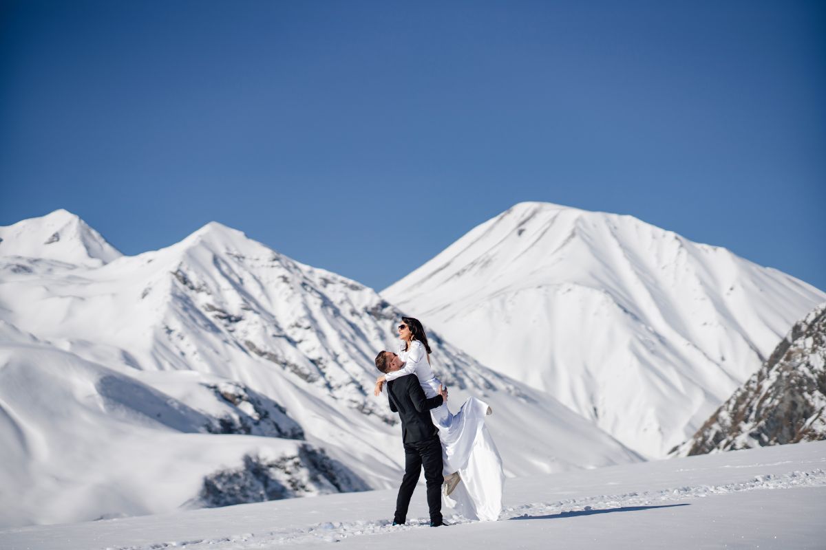 Wedding couple jetskiing