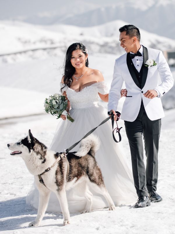 Wedding couple jetskiing