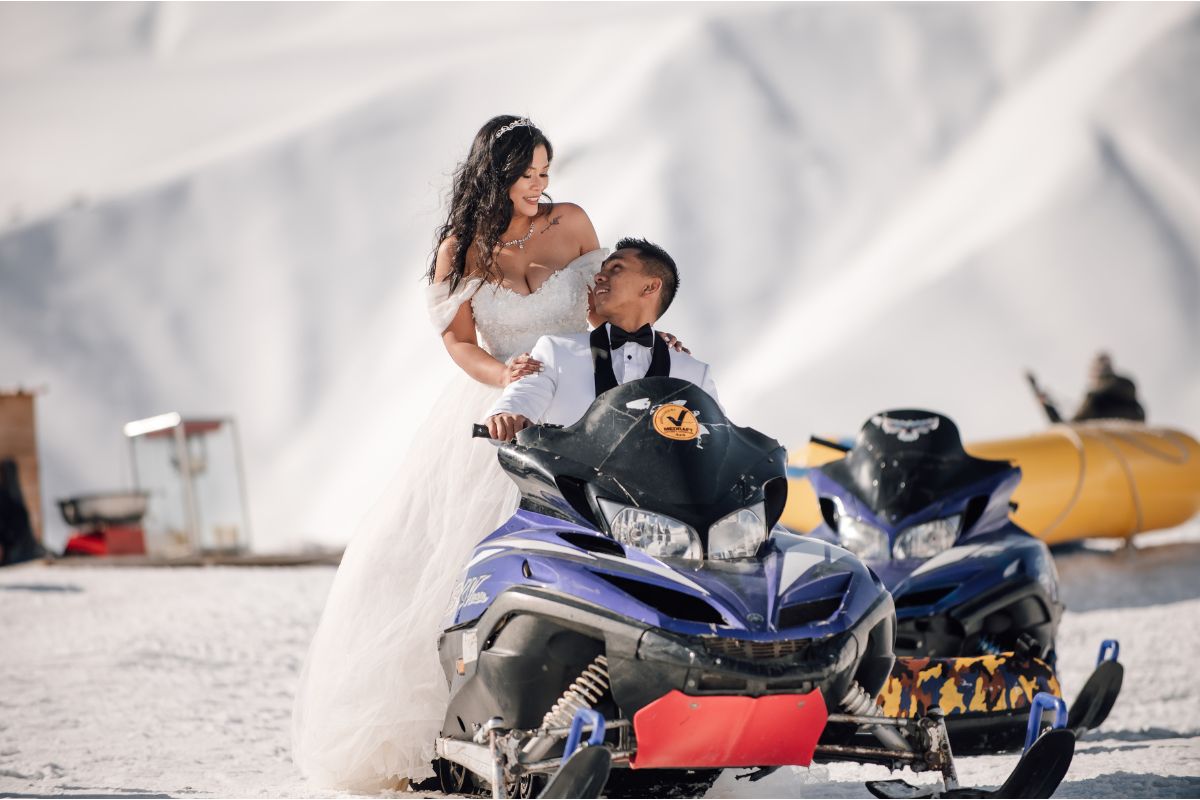 Wedding couple jetskiing