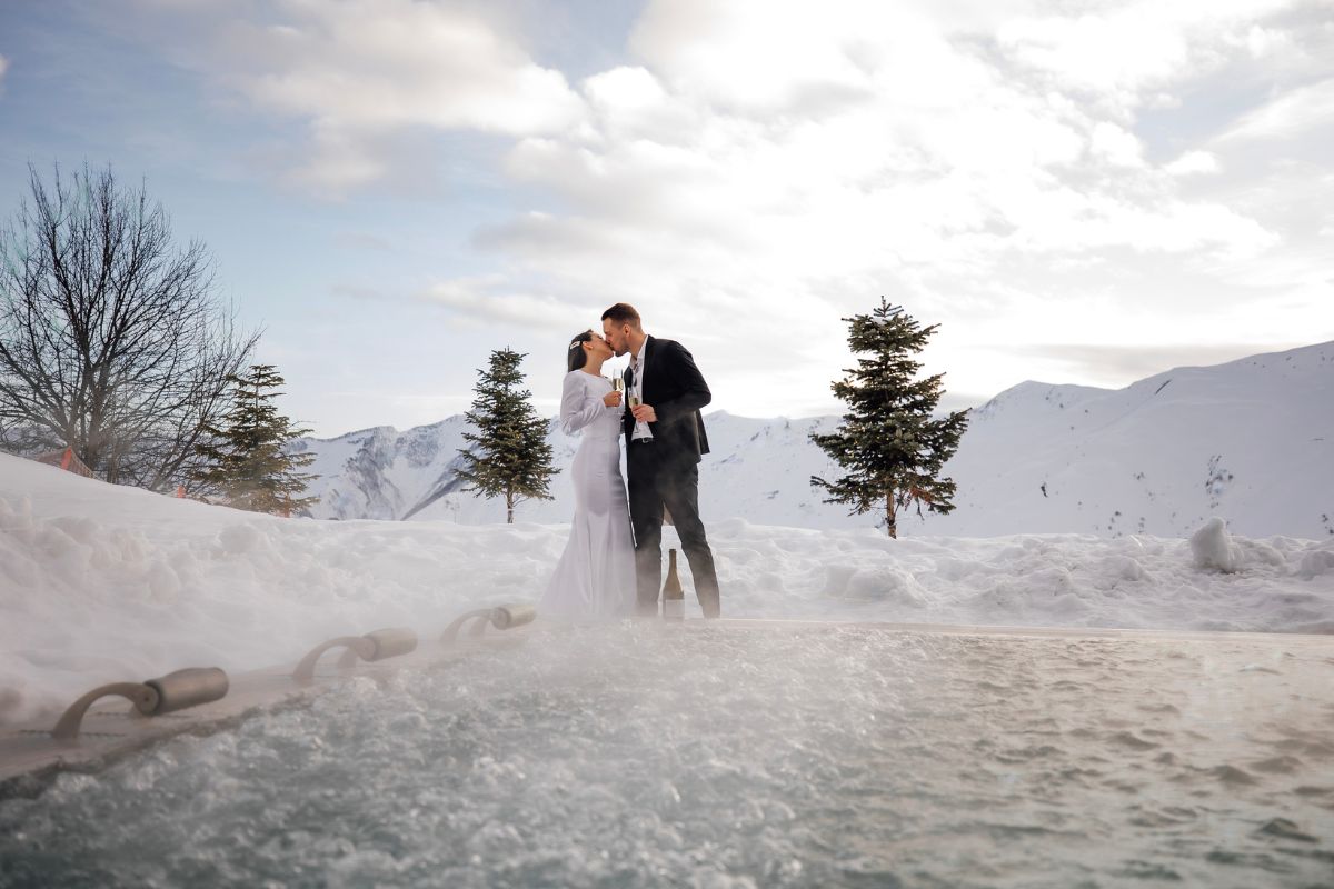 Wedding couple jetskiing