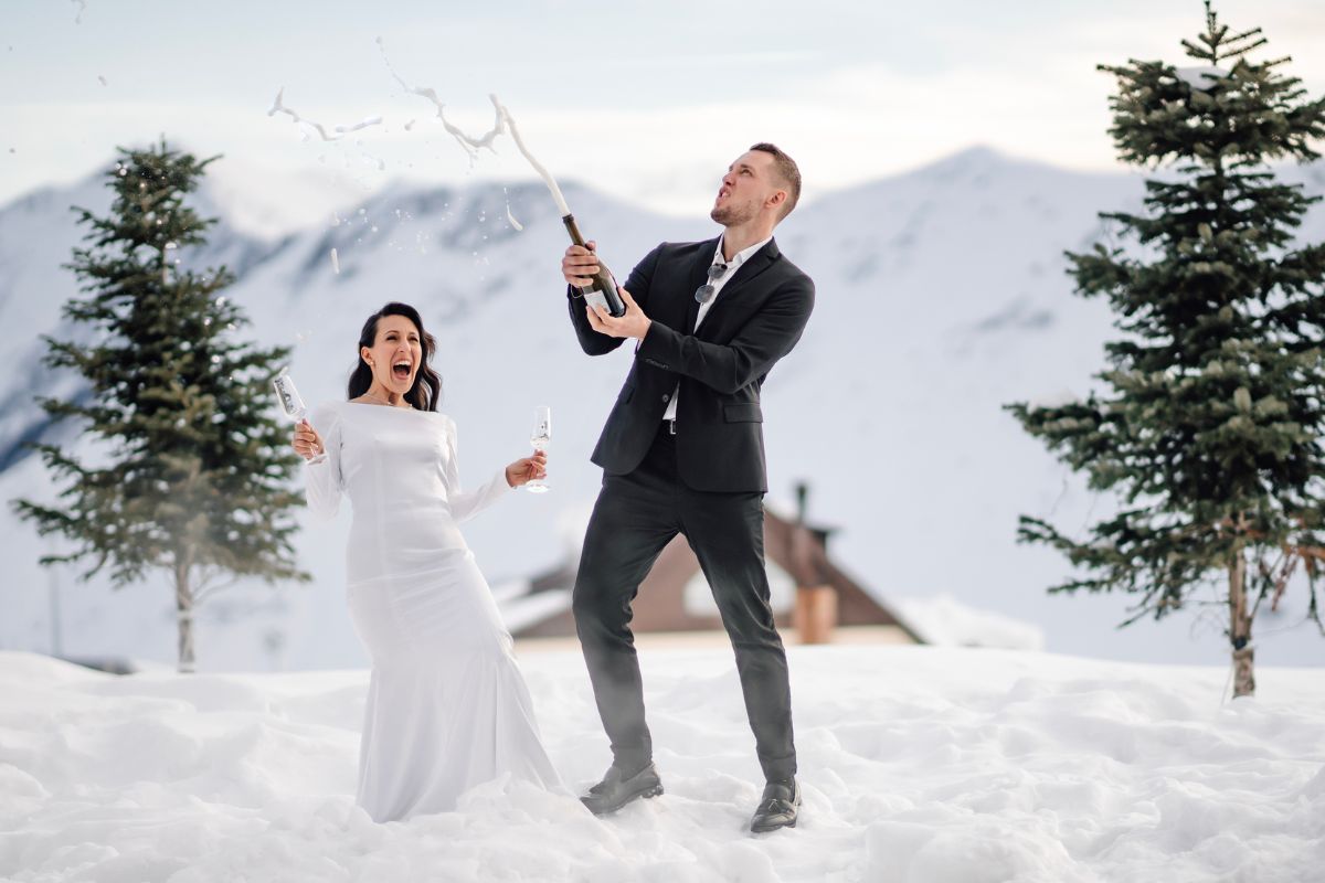 Wedding couple jetskiing
