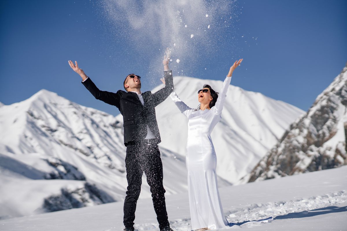 Wedding couple jetskiing